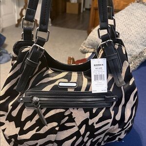 Dana Buchman Black and Beige Zebra-Print Shoulder Bag